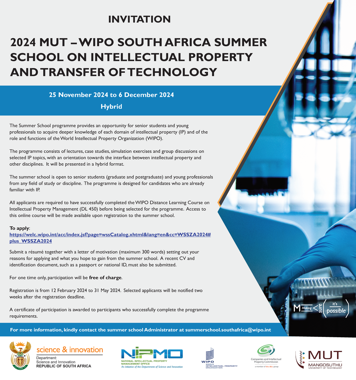 WIPO South Africa Summer School ON Intellectual Property AND Transfer