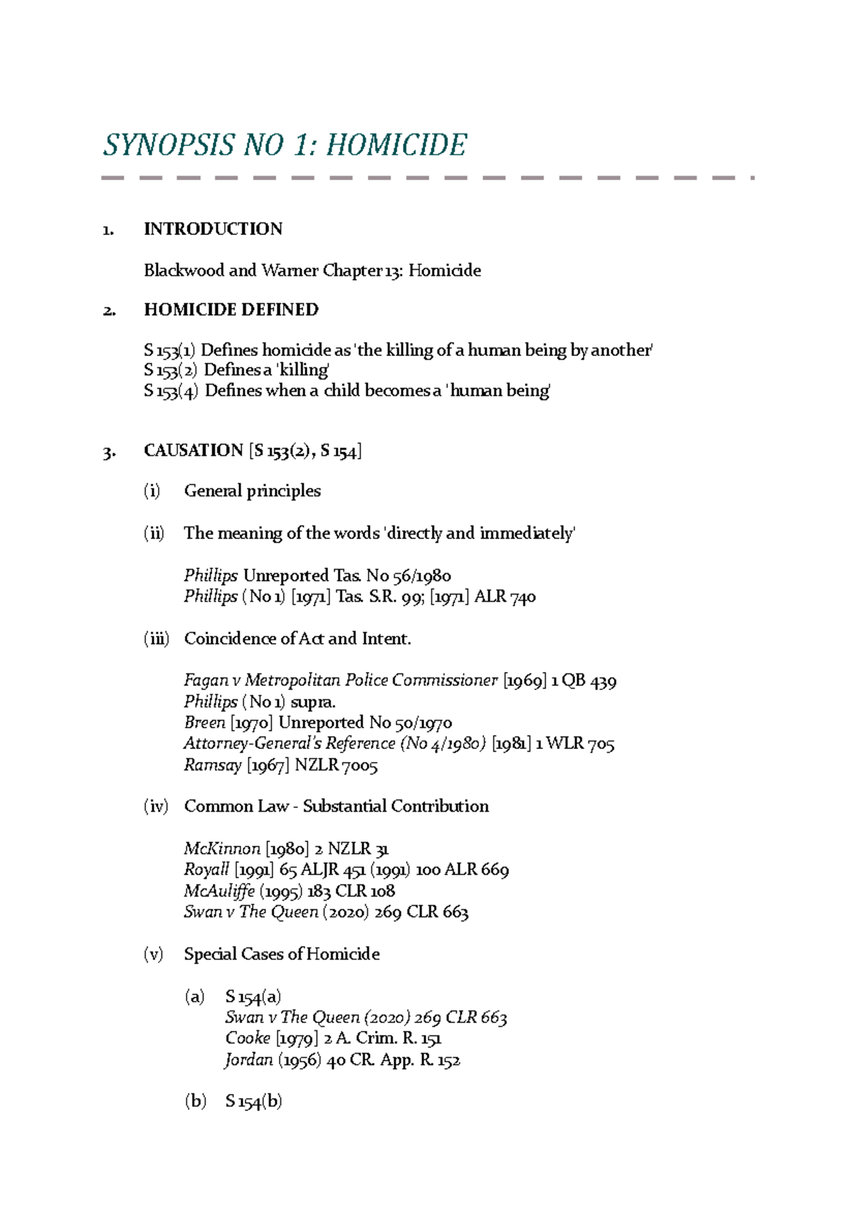 Synopsis 1 Homicide - SYNOPSIS NO 1: HOMICIDE 1. INTRODUCTION Blackwood ...