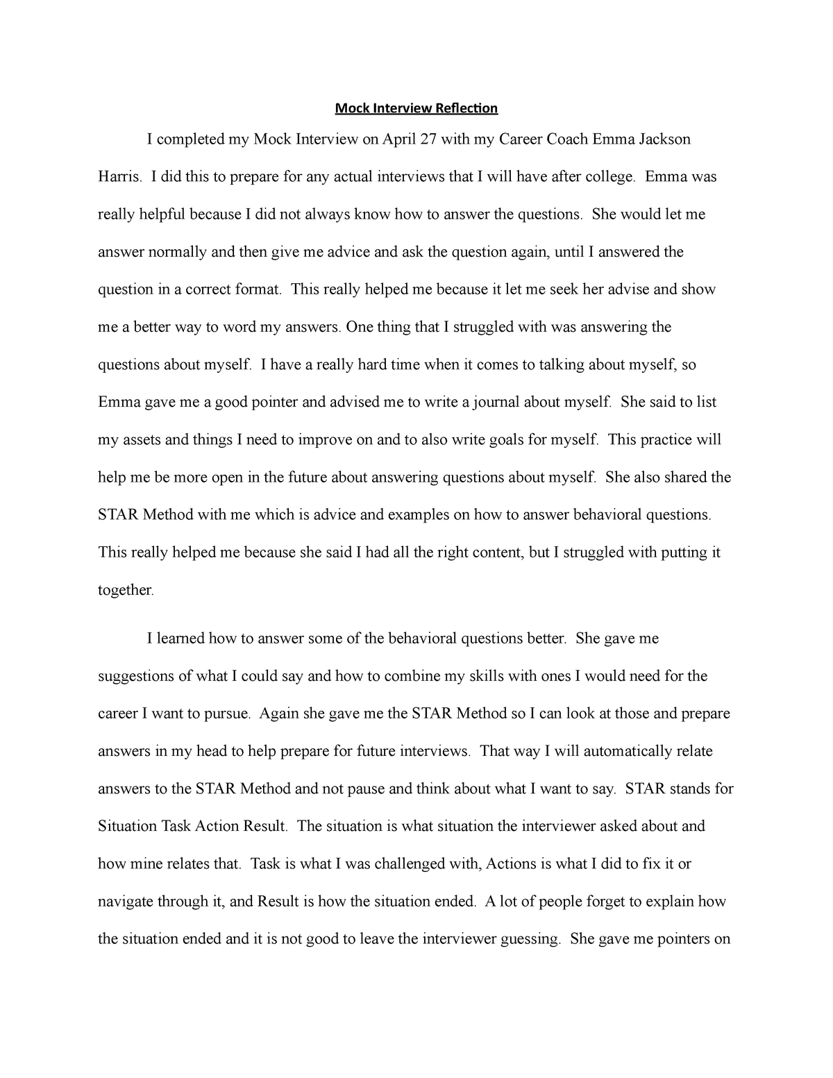 essay about mock job interview