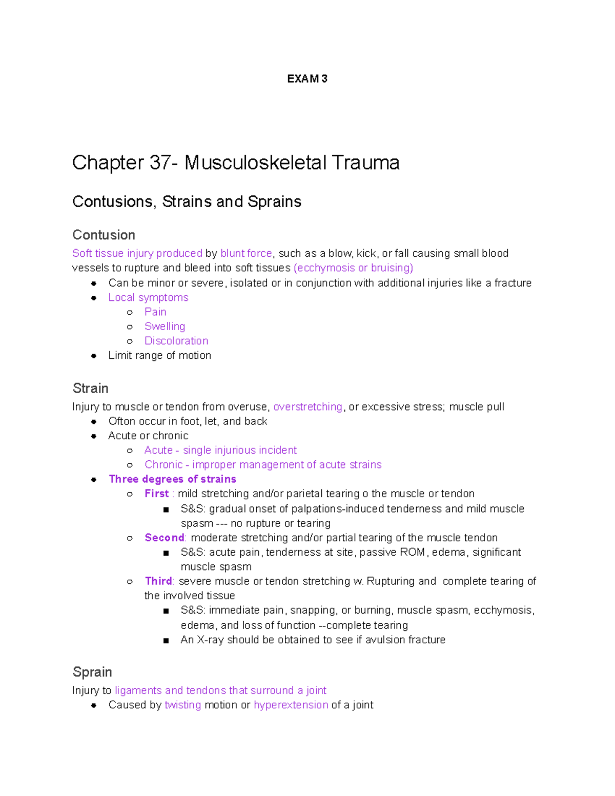 Med-Surge Exam 3 Notes - EXAM 3 Chapter 37- Musculoskeletal Trauma ...