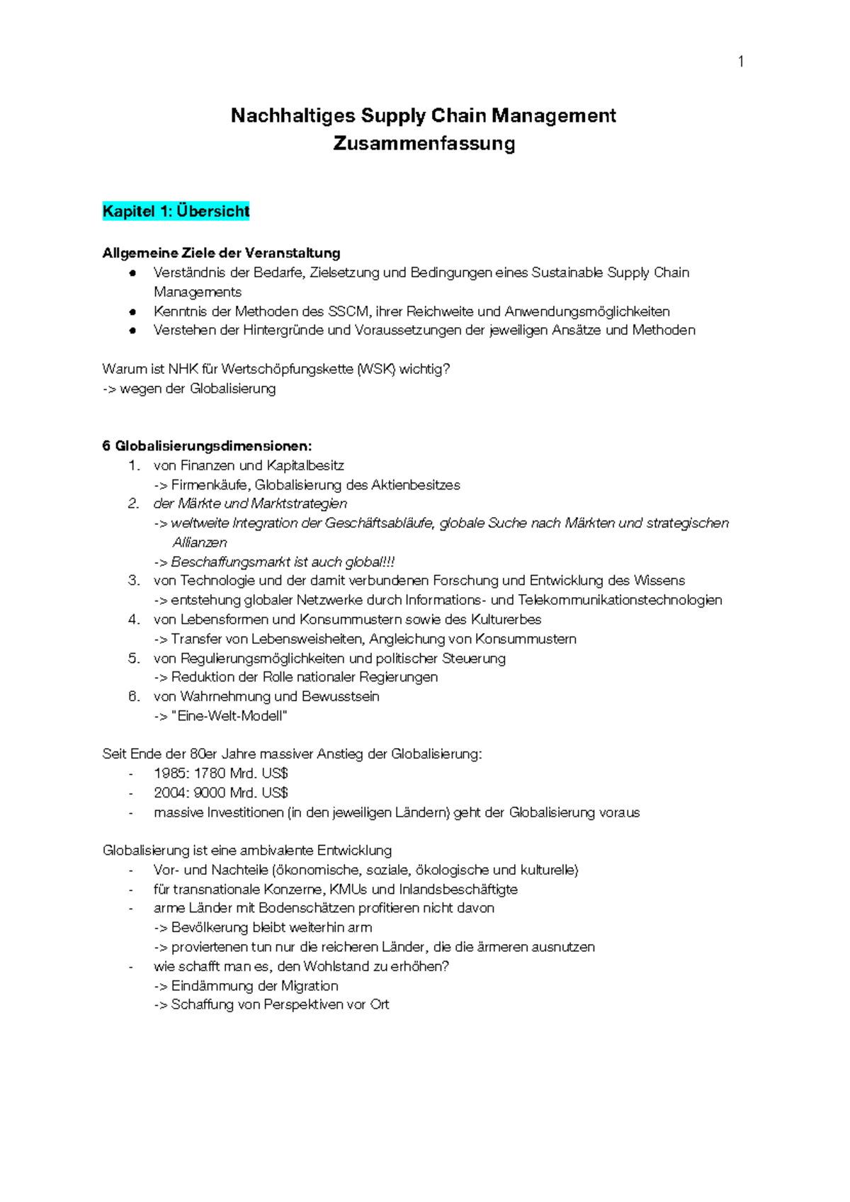 Zusammenfassung NSCM - 1 Nachhaltiges Supply Chain Management ...