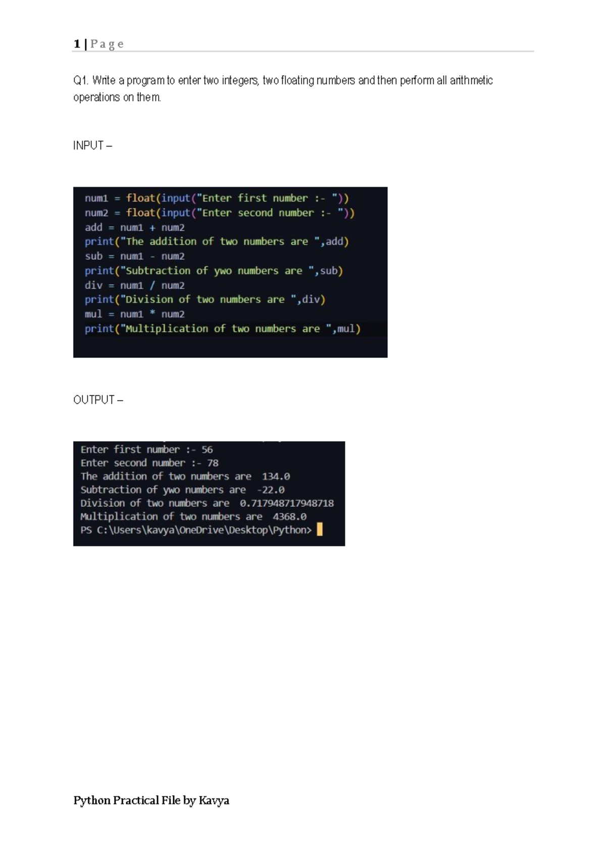 Practical File Python - wergdhfhjkhjgmfdvsa - Q1. Write a program to ...