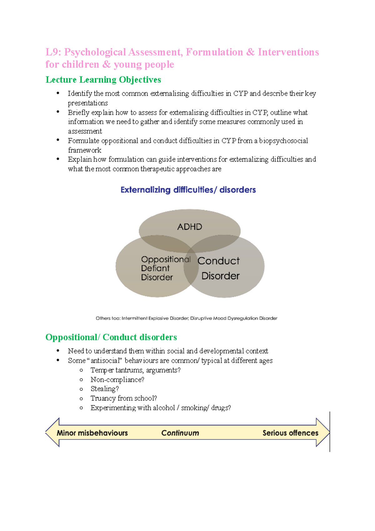 W9 Lec Notes + Readings - L9: Psychological Assessment, Formulation ...