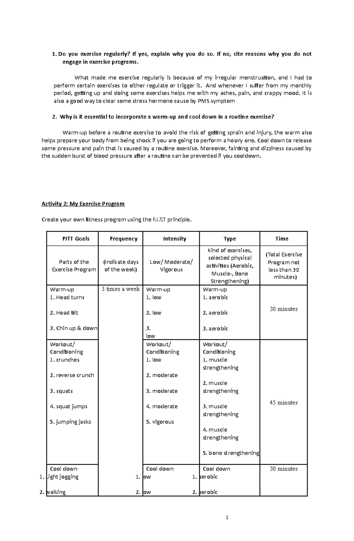 Exercise Regularly - Do you exercise regularly? If yes, explain why you ...