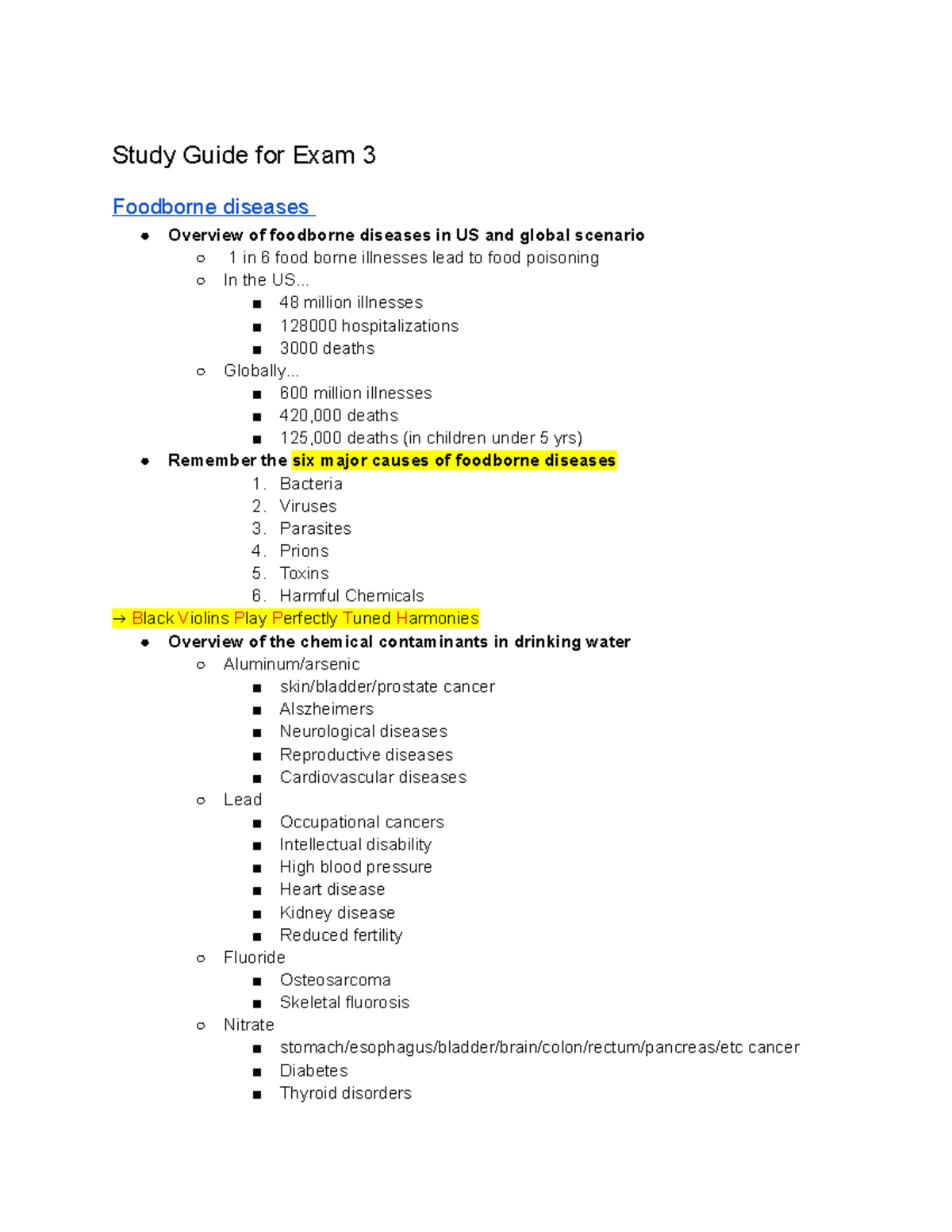 EXAM 3 Study Guide - Study Guide for Exam 3 Foodborne diseases Overview ...