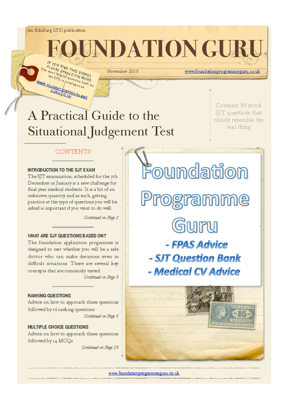 Foundation guru sjt guide An EduSurg LTD publication FOUNDATION GURU