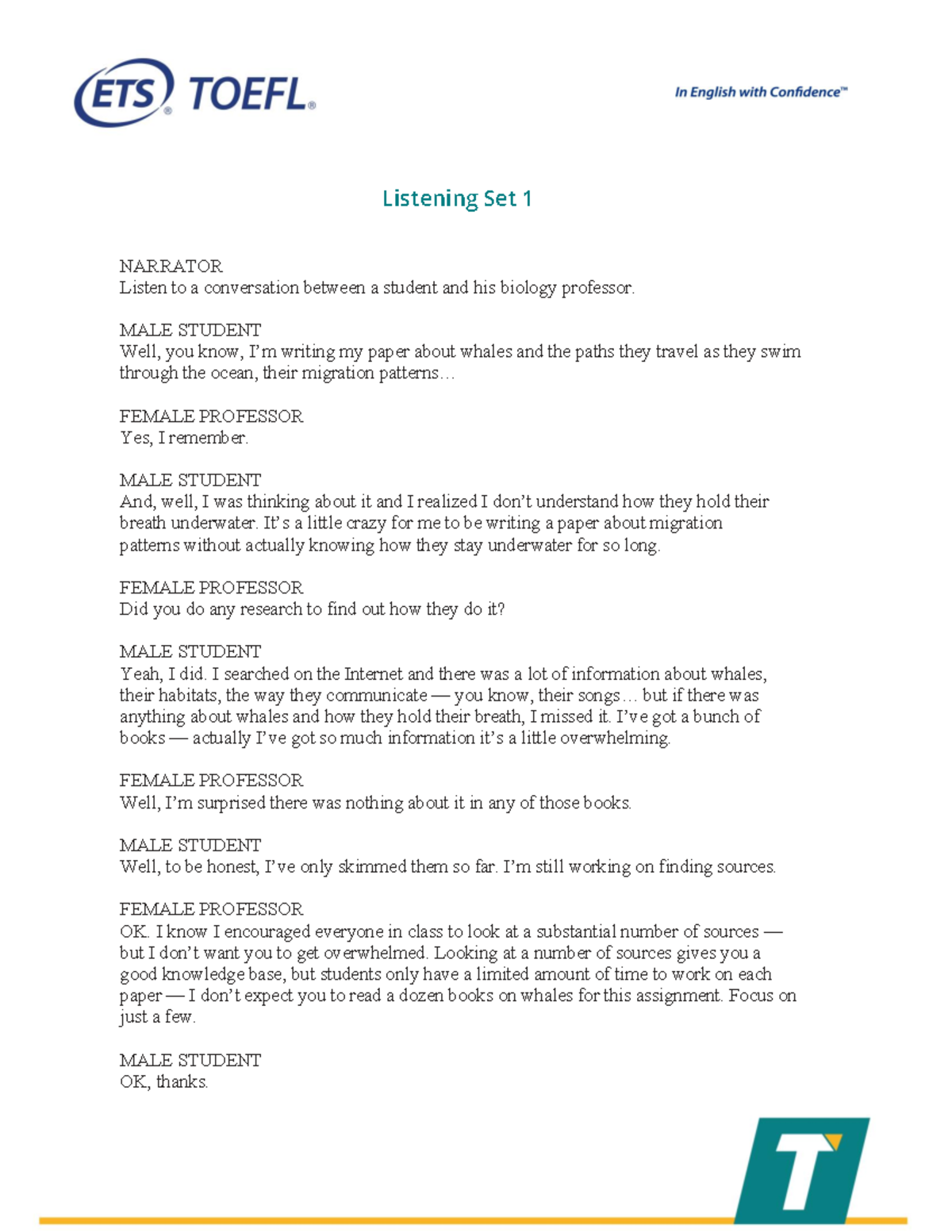 Listening Transcripts - Listening Set 1 NARRATOR Listen to a ...