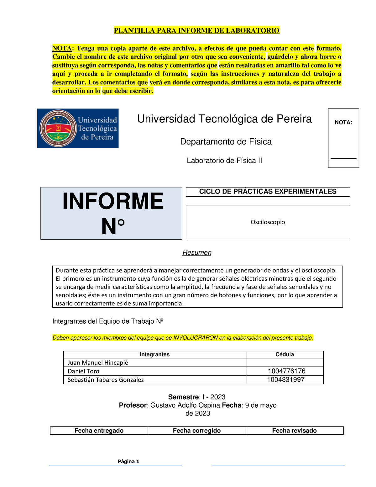 Guia 11 - PLANTILLA PARA INFORME DE LABORATORIO NOTA: Tenga Una Copia ...