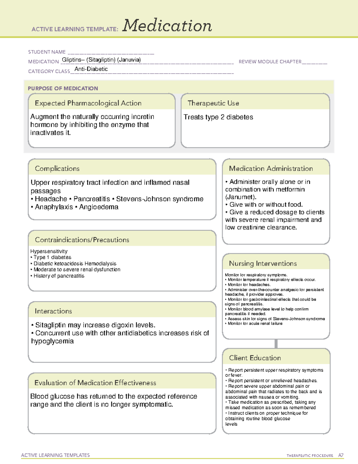 ATI Gliptins– (Sitagliptin) (Januvia) Med Sheet - PNSG 2010 - Lanier ...