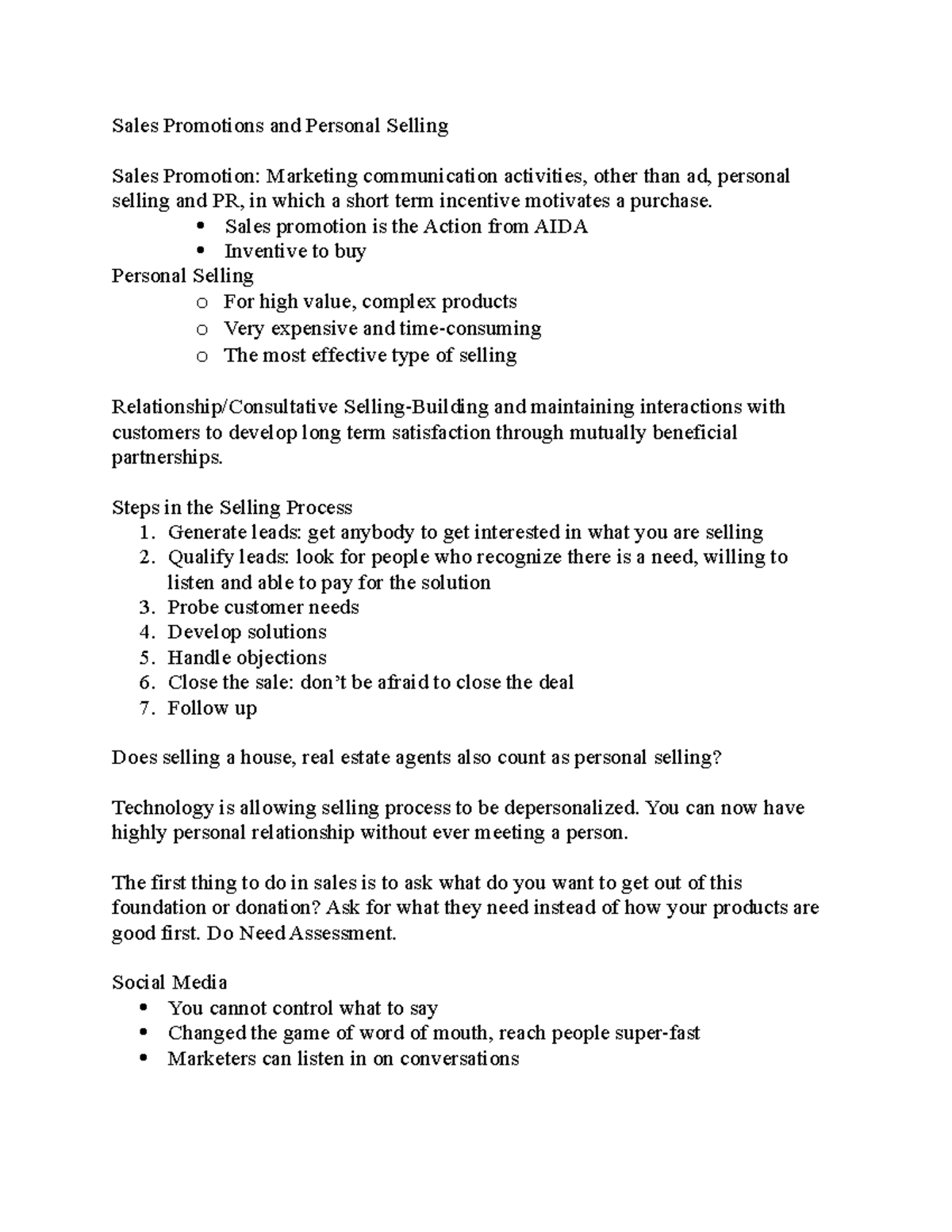 MKT Notes Sales Promotion - Sales Promotions and Personal Selling Sales ...