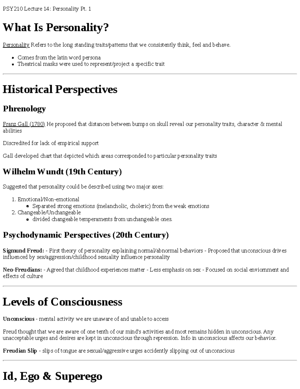 PSY210 Lecture 14 Personality Pt. 1 - PSY210 Lecture 14: Personality Pt ...