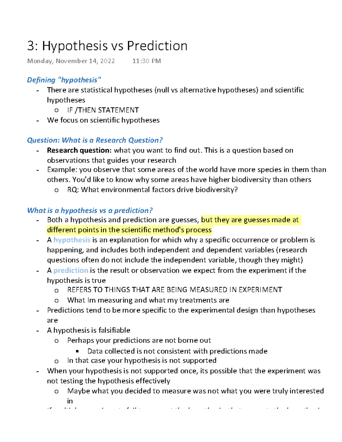 hypothesis vs prediction worksheet