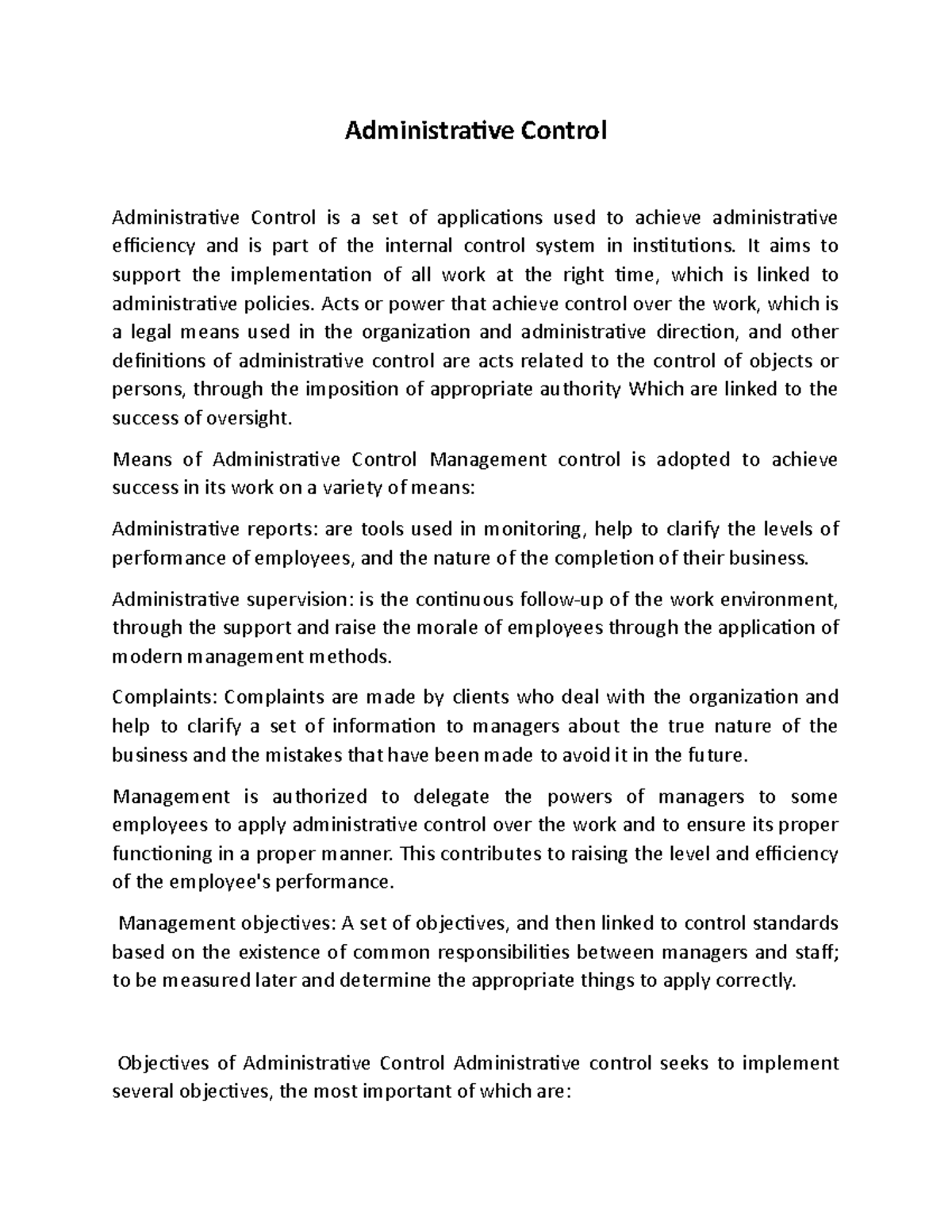 Administrative Control - It aims to support the implementation of all ...