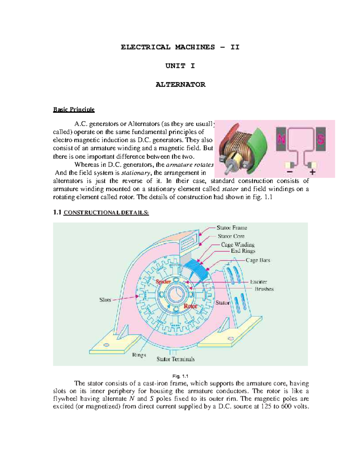 Alternator is an electrical machine notes describe the working - y ...