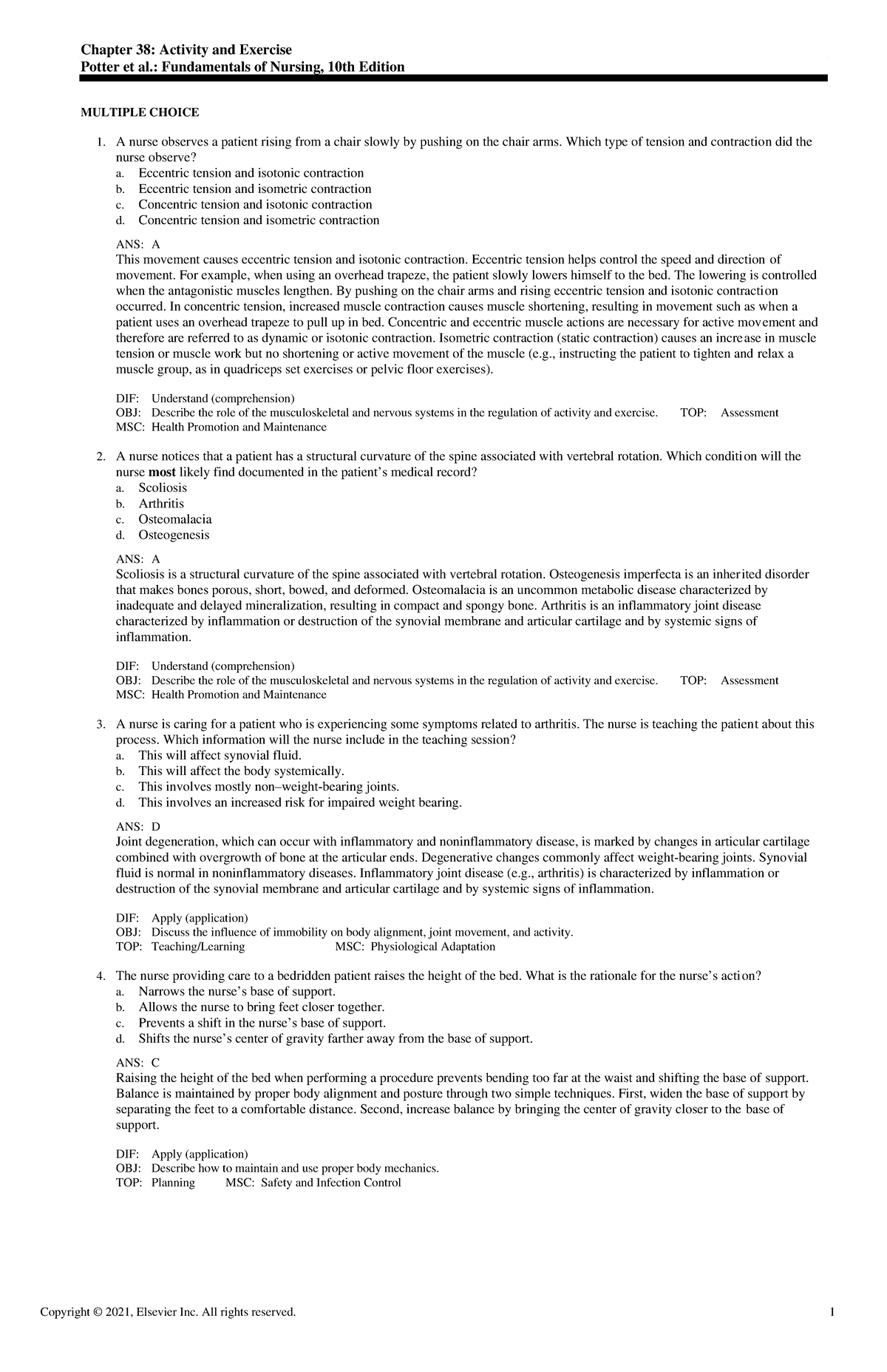 Exam View - Chapter 38 - Fundamentals Of Nursing - Chapter 38: Activity ...