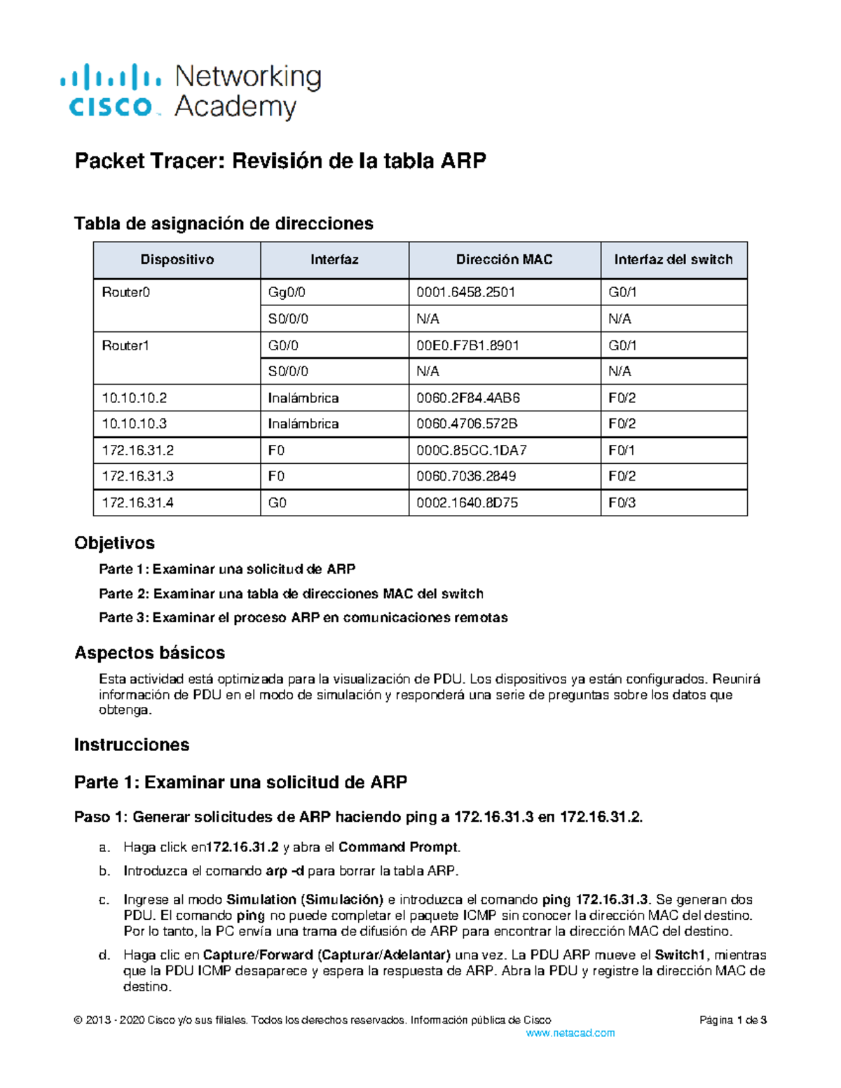 9.2.9-packet-tracer -examine-the-arp-table es-XL - © 2013 - 2020 Cisco ...