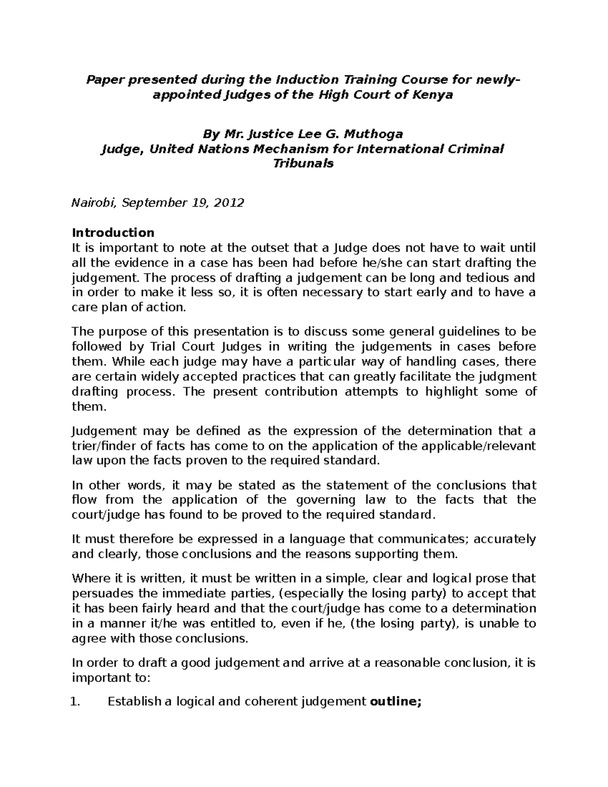 Writing a judgement by Justice Muthoga - Paper presented during the ...