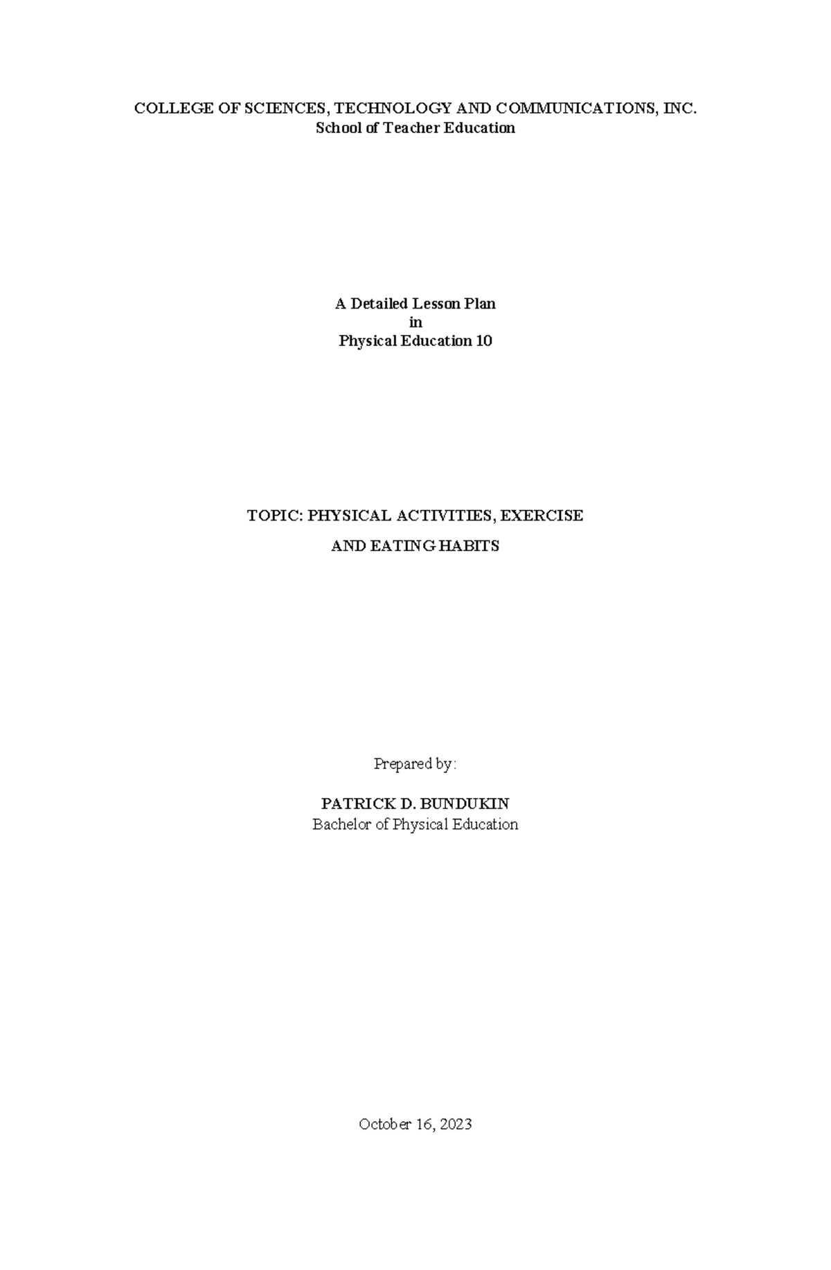 00 Detailed-Lesson-Plan Patrick Pass In Demo - COLLEGE OF SCIENCES ...