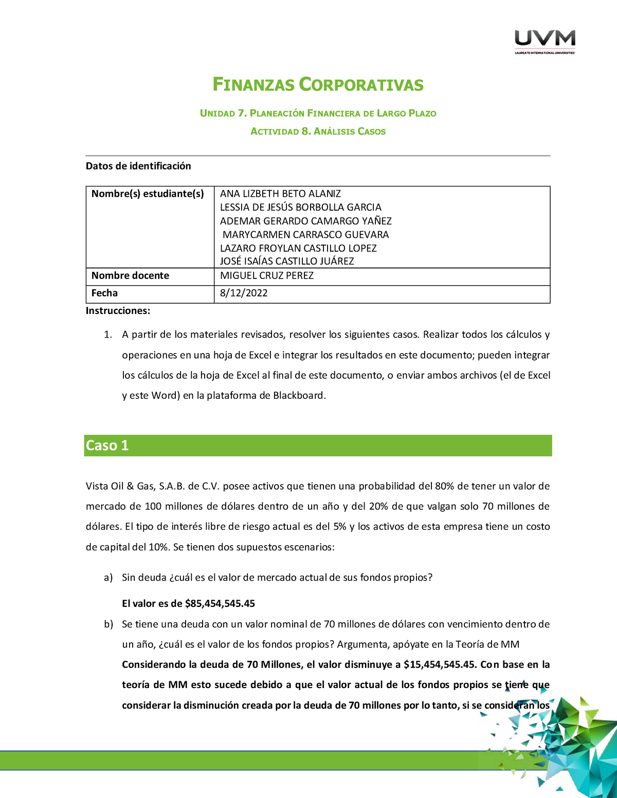 A8 Analisis De Caso Finanzas Corporativas Unidad 7 PlaneaciÓn Financiera De Largo Plazo 2129