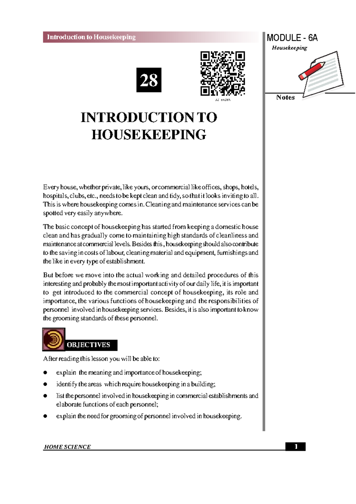 House keeping Intro - MODULE - MODULE - 6A Housekeeping Introduction to ...