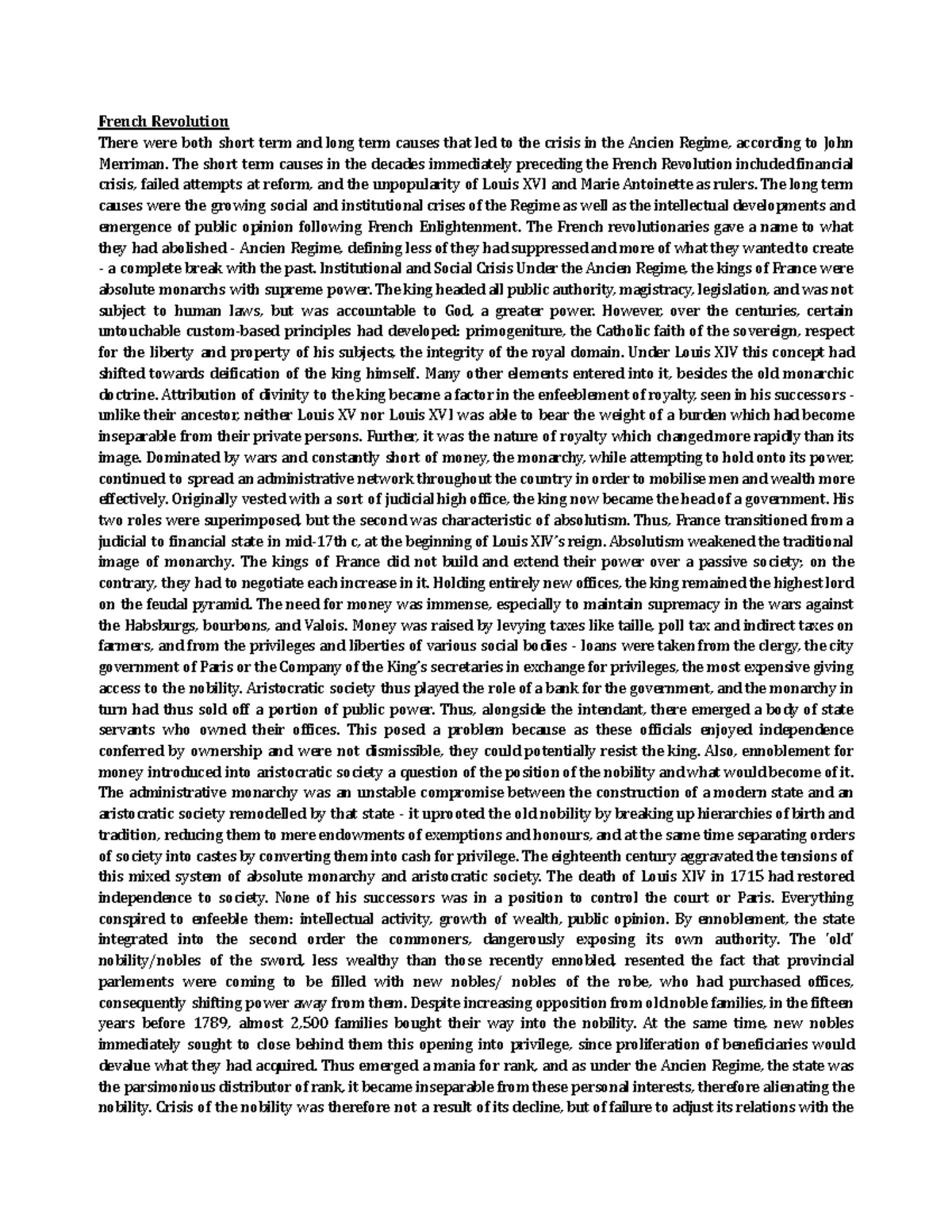 French revolution - French Revolution There were both short term and ...