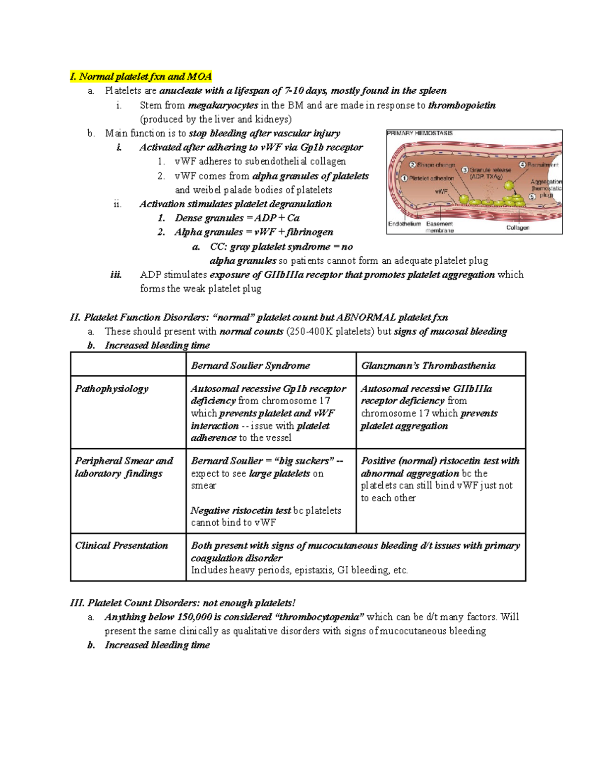 Hematology: Platelet Disorders and Coagulopathies - I. Normal platelet ...