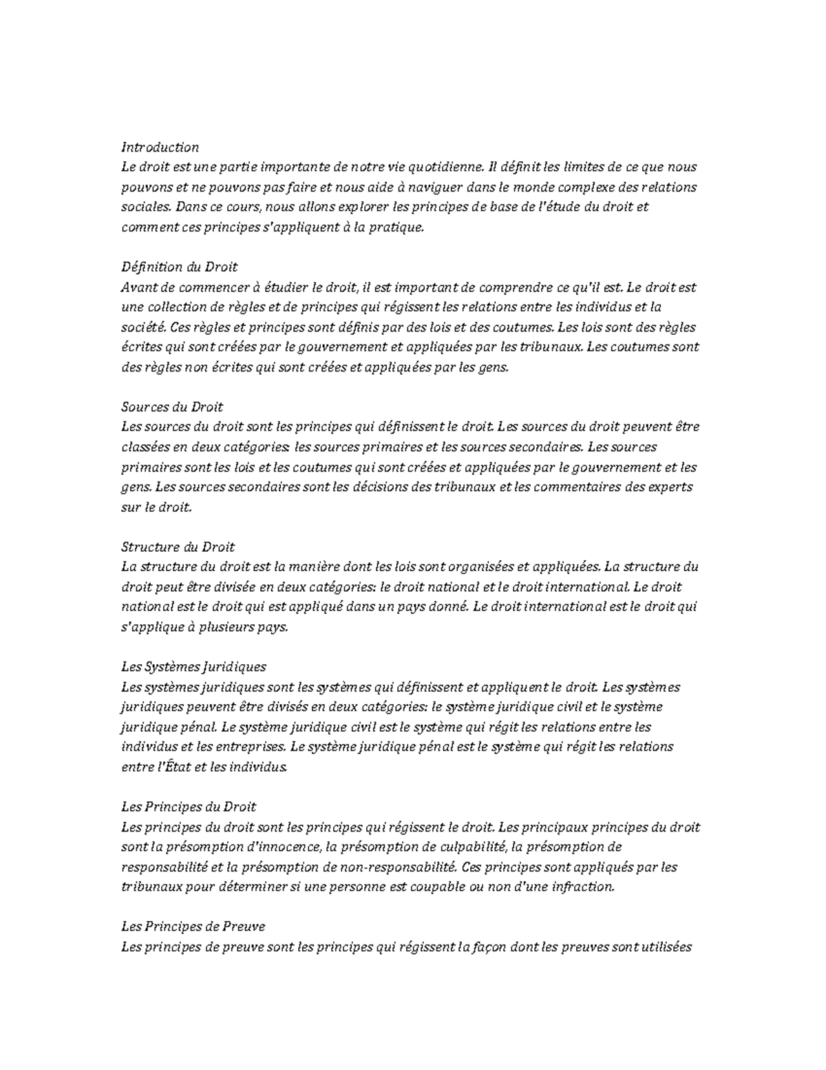 Law Study Notes - Introduction Le droit est une partie importante de ...