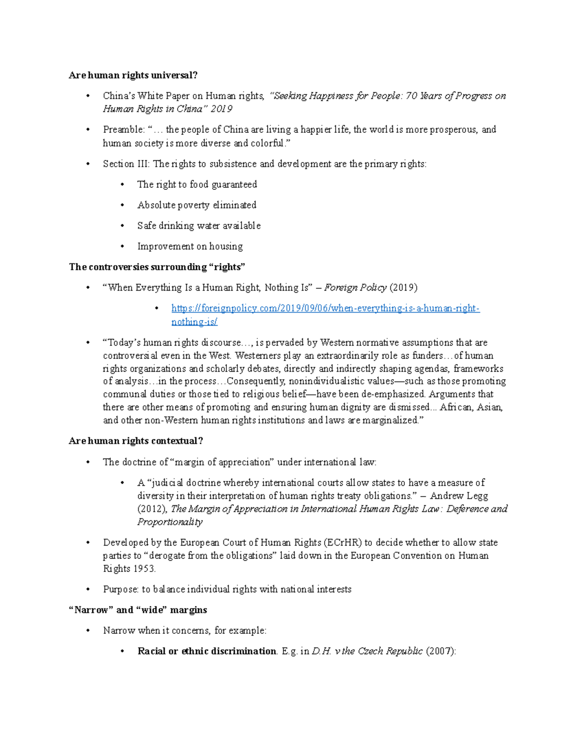 Lecture 11 notes - Are human rights universal? China’s White Paper on ...