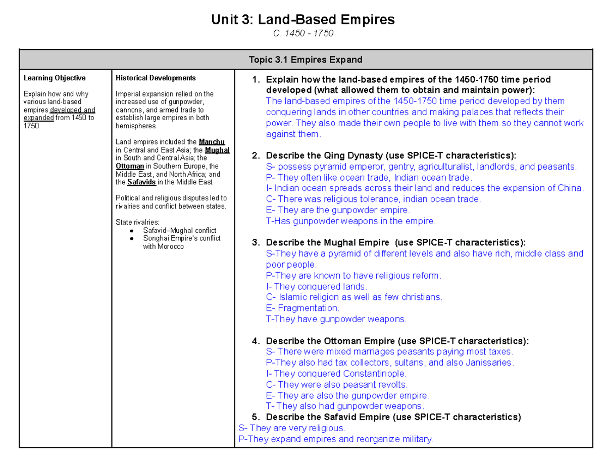 Copy Of Copy Of AP World History Unit 3 Study Guide Deprecated API 