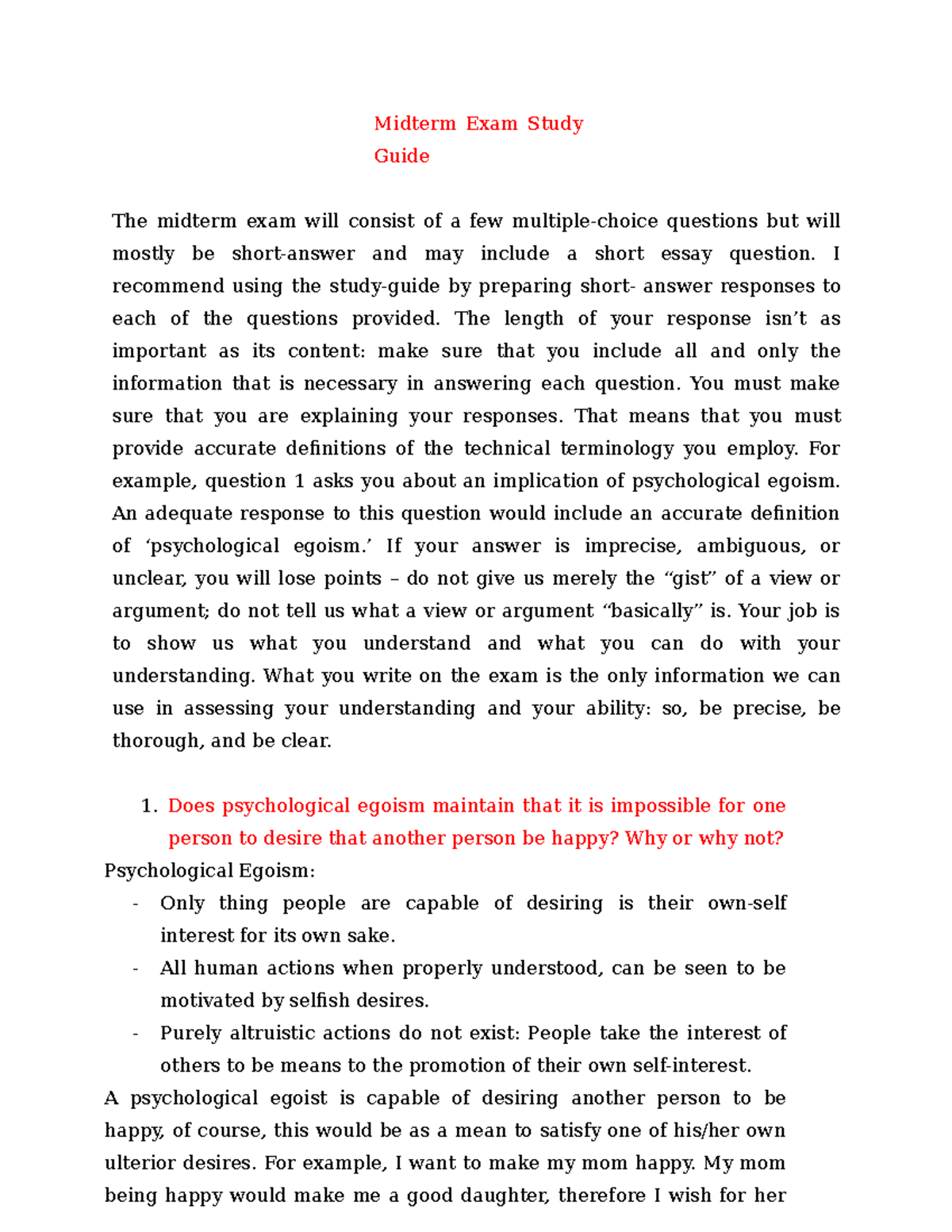 Study Guide Questions Midterm Sp19 - Midterm Exam Study Guide The ...