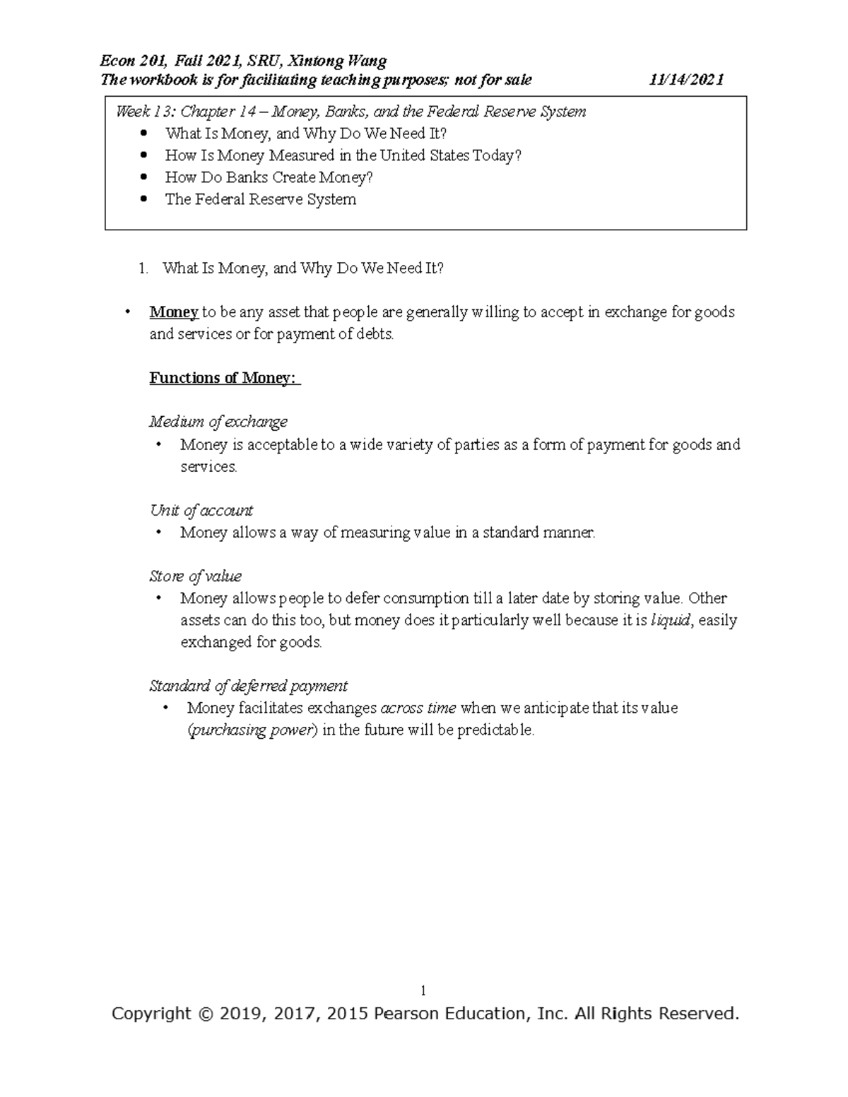 Econ Workbook Week 13 Part 1 Fall 2021 - The workbook is for ...
