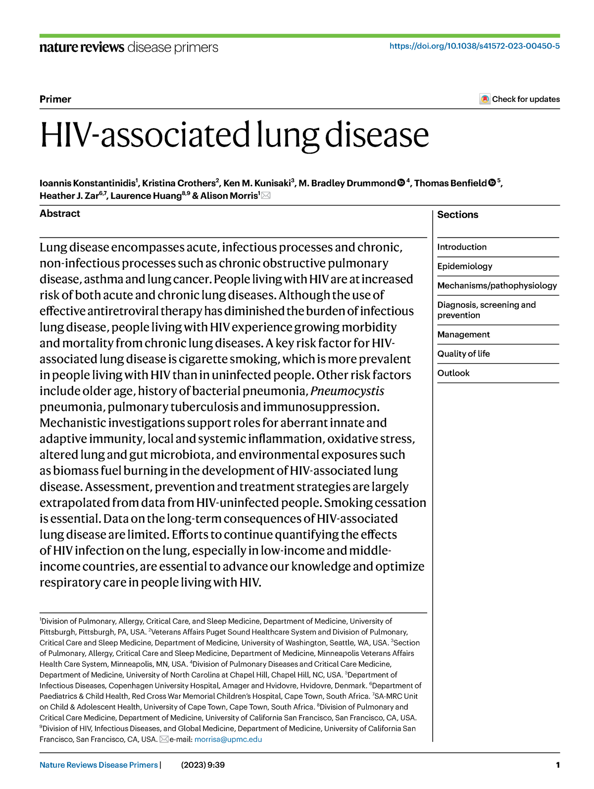 HIV-associated Lung Disease - Nature Reviews Disease Primers | (2023) 9 ...