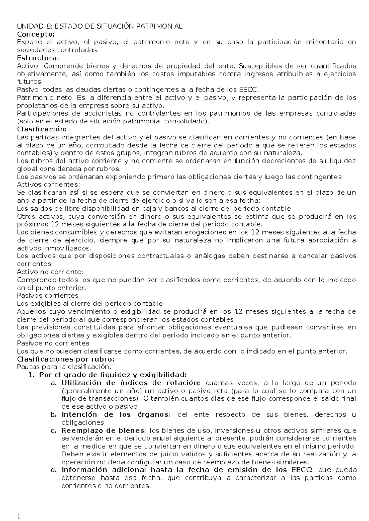 Estado DE Situacion Patrimonial - UNIDAD 8: ESTADO DE SITUACIÓN ...
