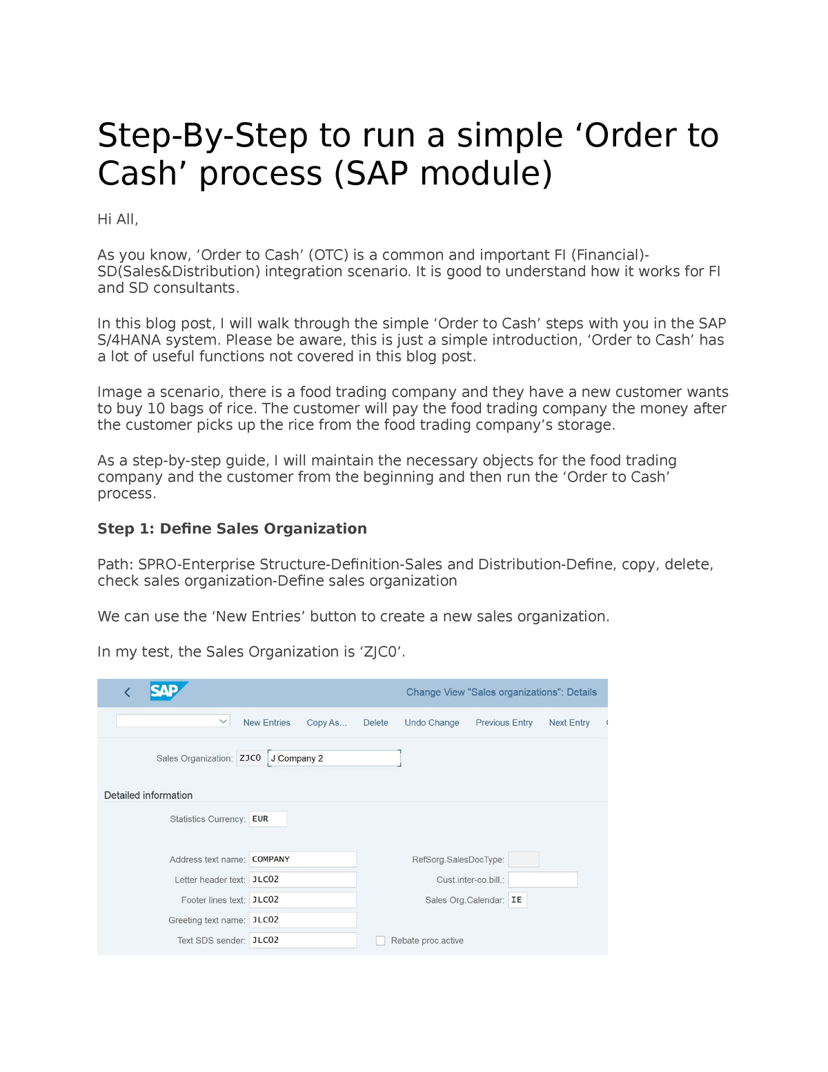 SAP O2C Process - Case Study - Step-By-Step To Run A Simple ‘Order To ...