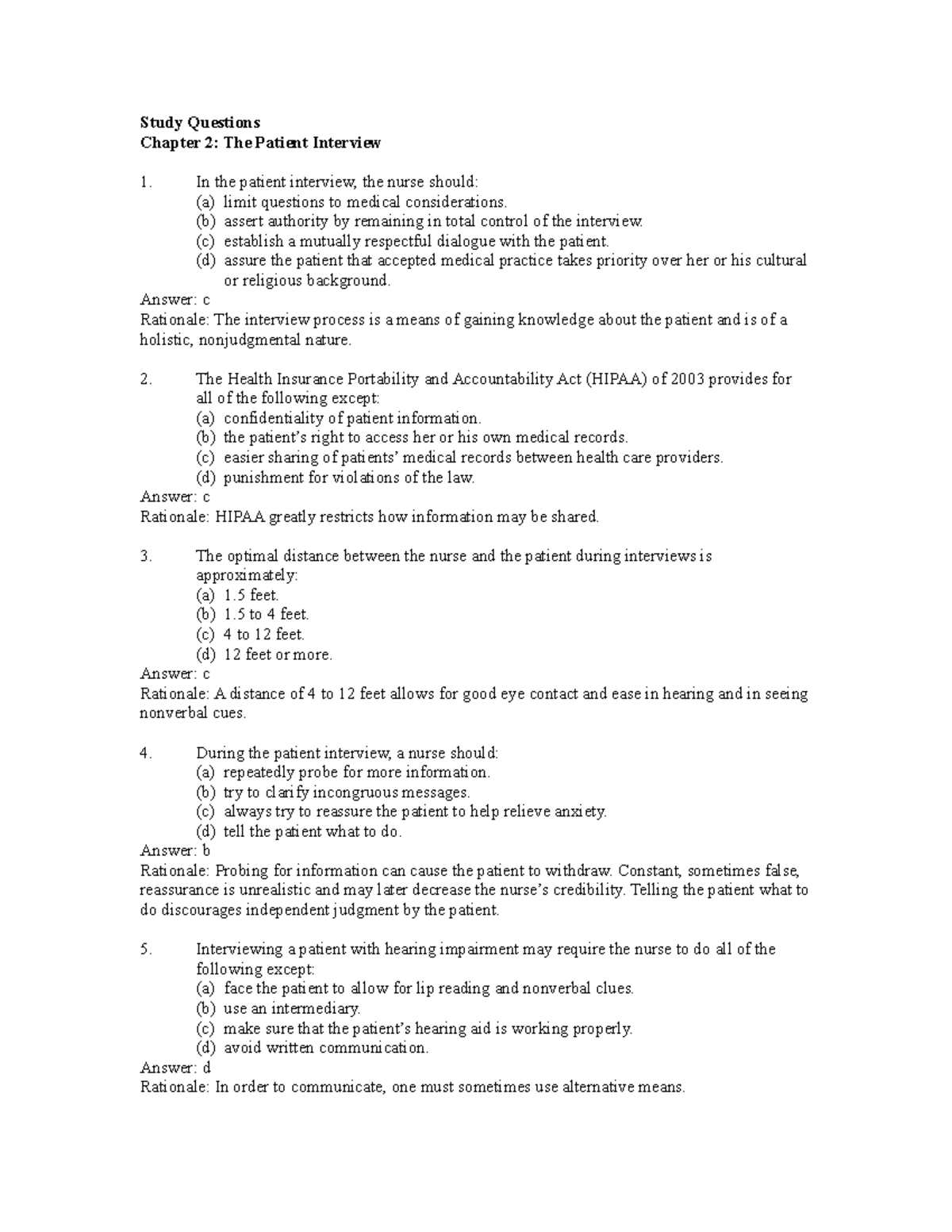 Ch02 The Patient Interview - Study Questions Chapter 2: The Patient ...