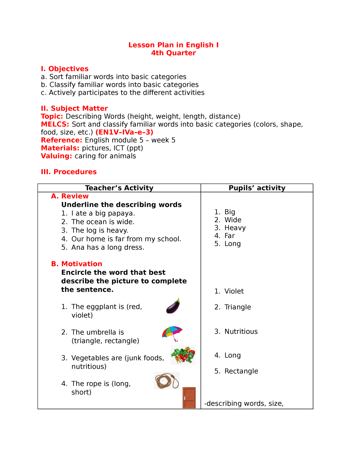 Basic Categories Of Words Worksheet