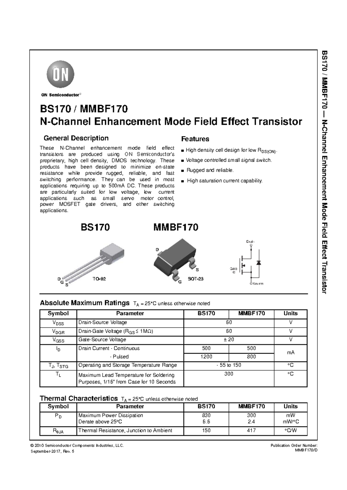 Datasheet-BS170 - Publication Order Number: MMBF170/D © 2010 ...