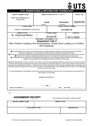 PDFs - UTS risk assessment 1 - SUBJECT OUTLINE 49006 Risk Management in ...