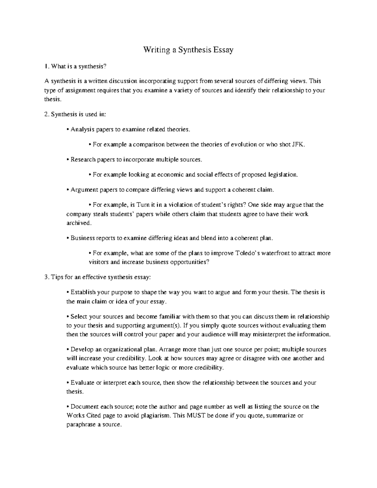 Pointers in Writing a Synthesis Paper - Writing a Synthesis Essay What ...