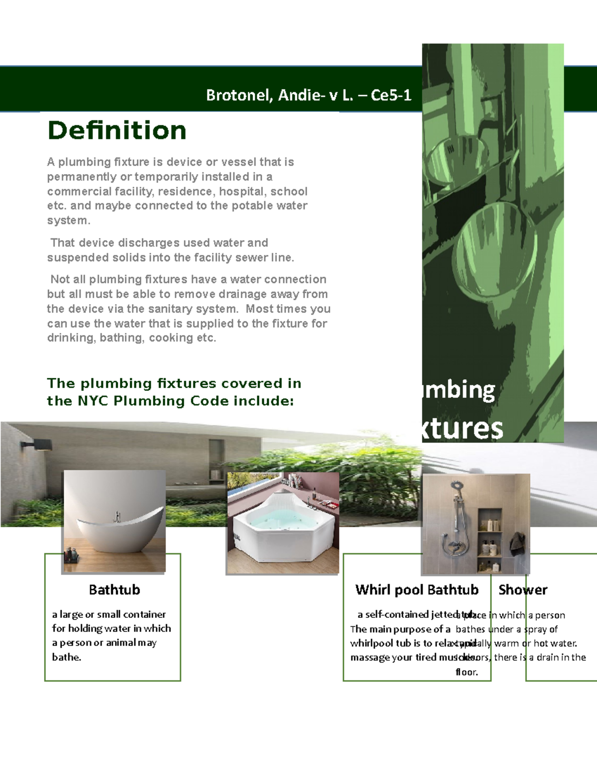 Plumbing Fixtures Brotonel, Andie v L. Ce5 Definition A plumbing