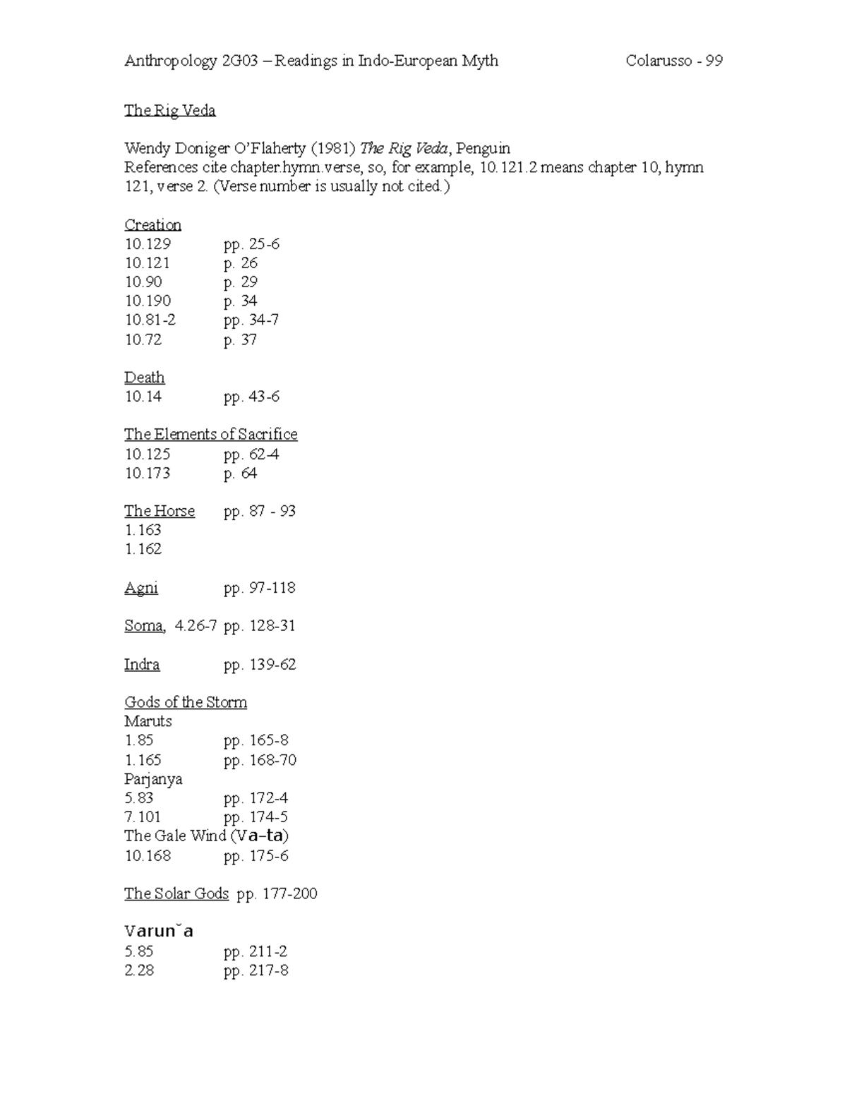 Rig Veda - Lecture Notes - The Rig Veda Wendy Doniger O’Flaherty (1981 ...