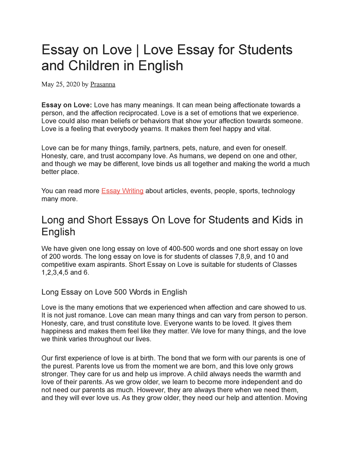 Essay On Love Grade 12 Essay On Love Love Essay For Students And 