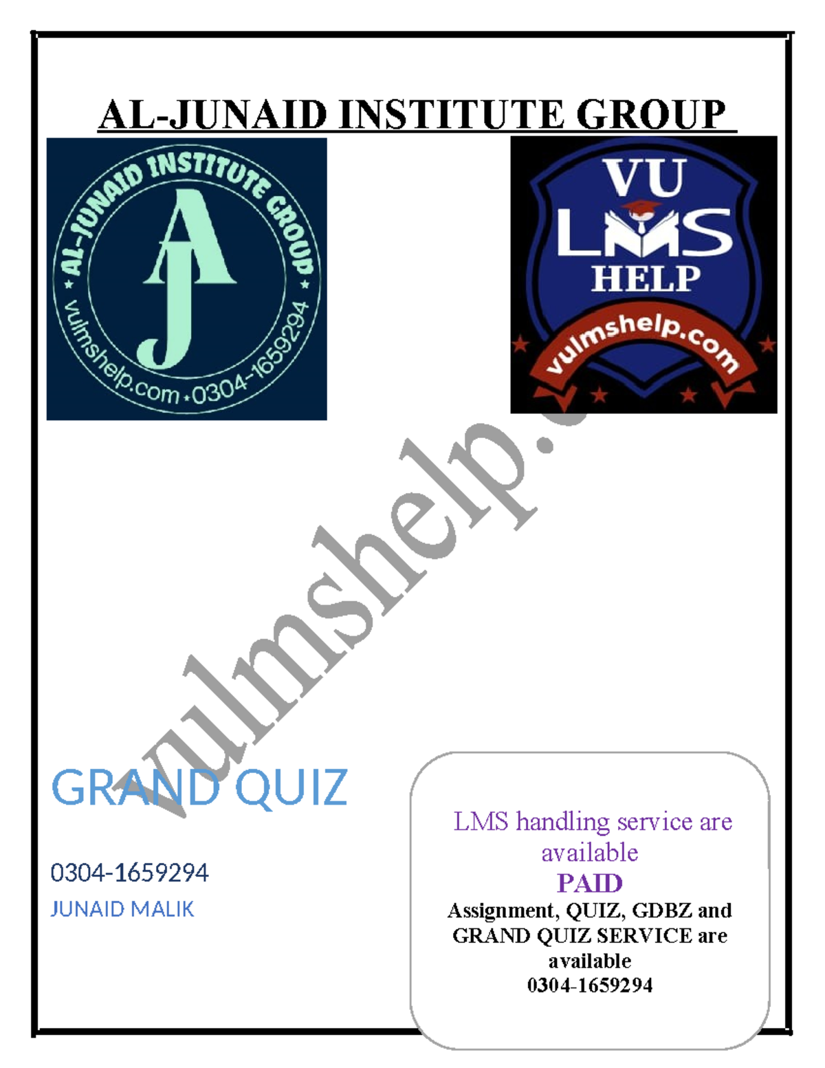 CS403 Grand QUIZ BY Junaid - LMS Handling Service Are Available PAID ...