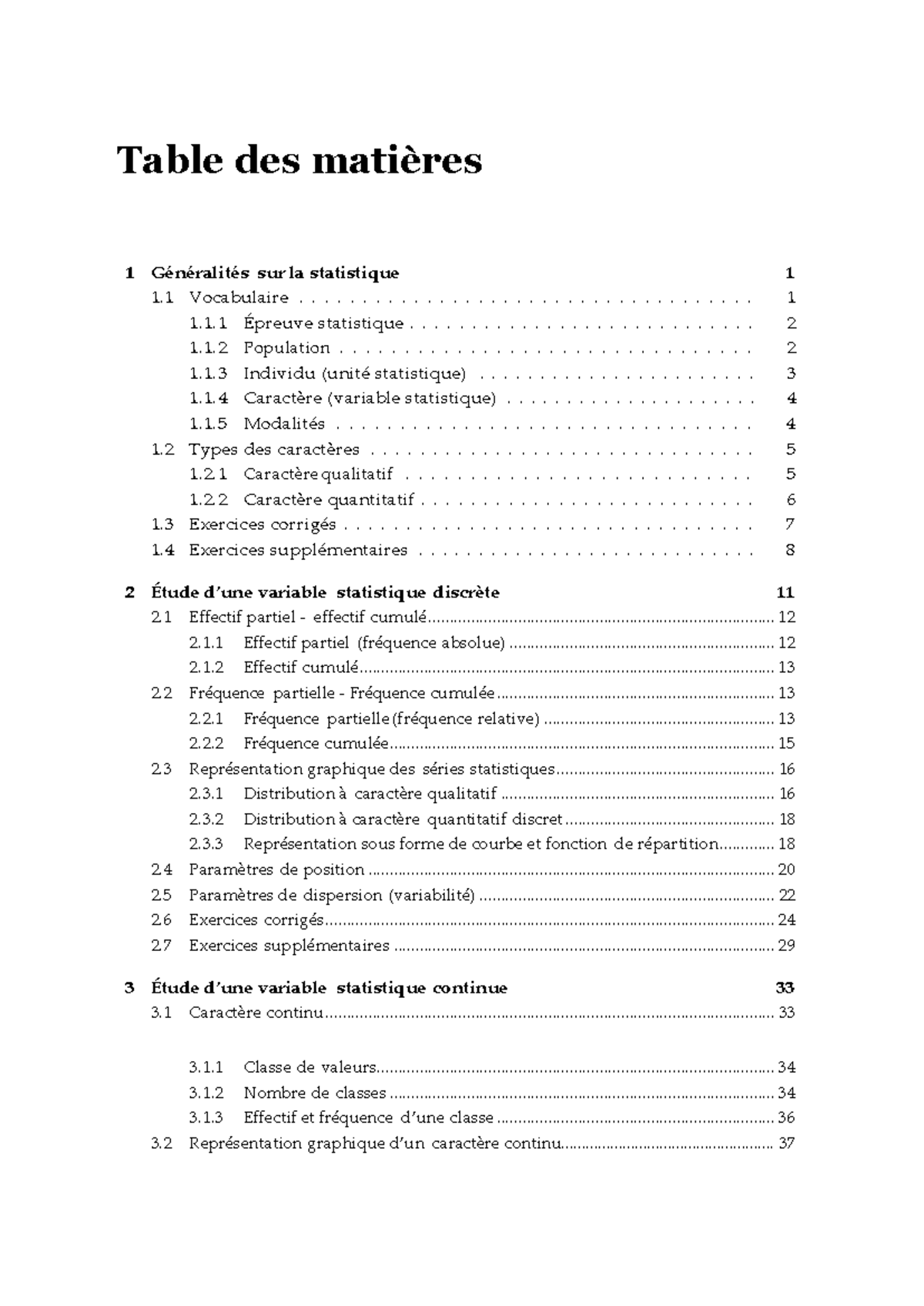 Cours statistiques M1 Eau et Agroéquipement - Table des matières 1 ...