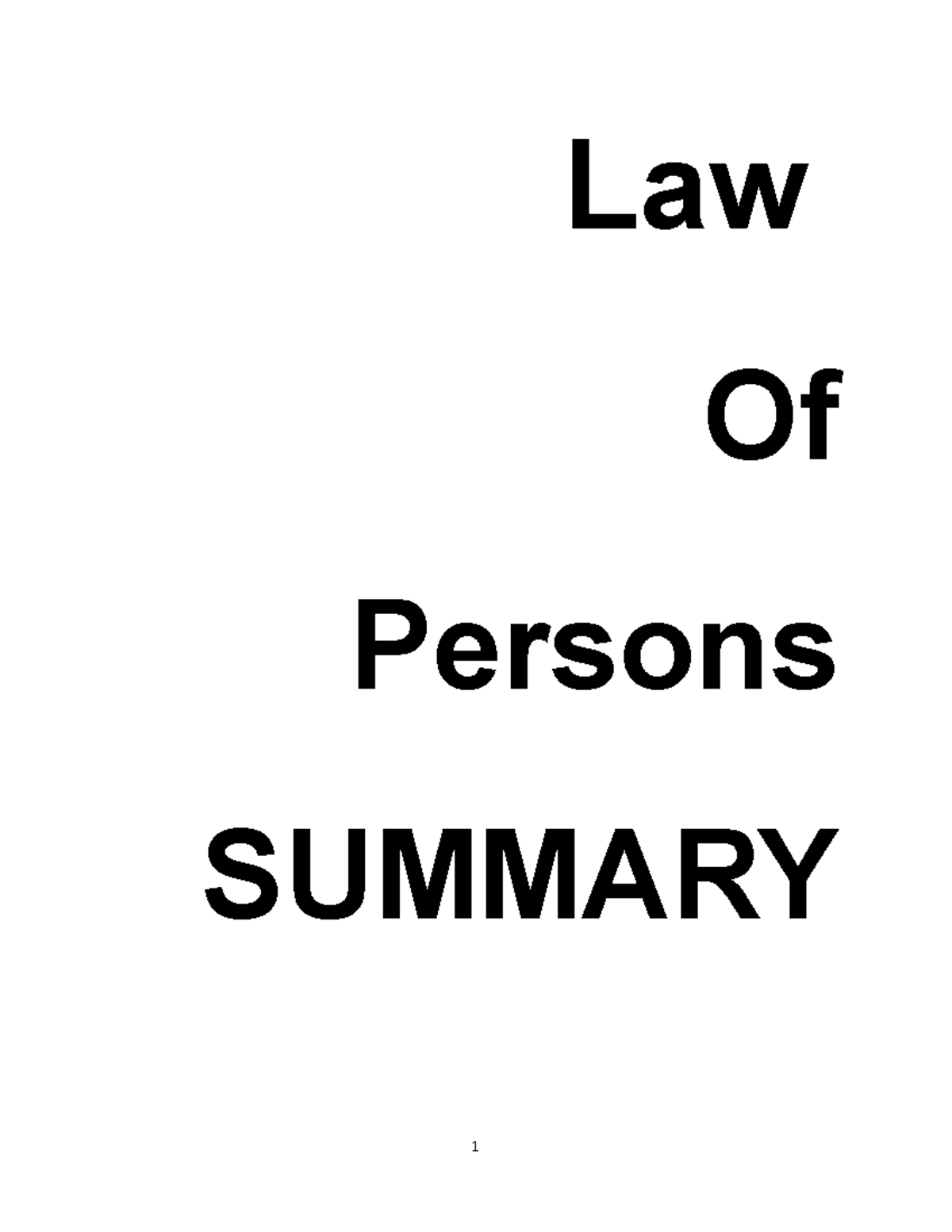 LAW OF Persons Chapter 111 Law Of Persons SUMMARY LAW OF PERSONS