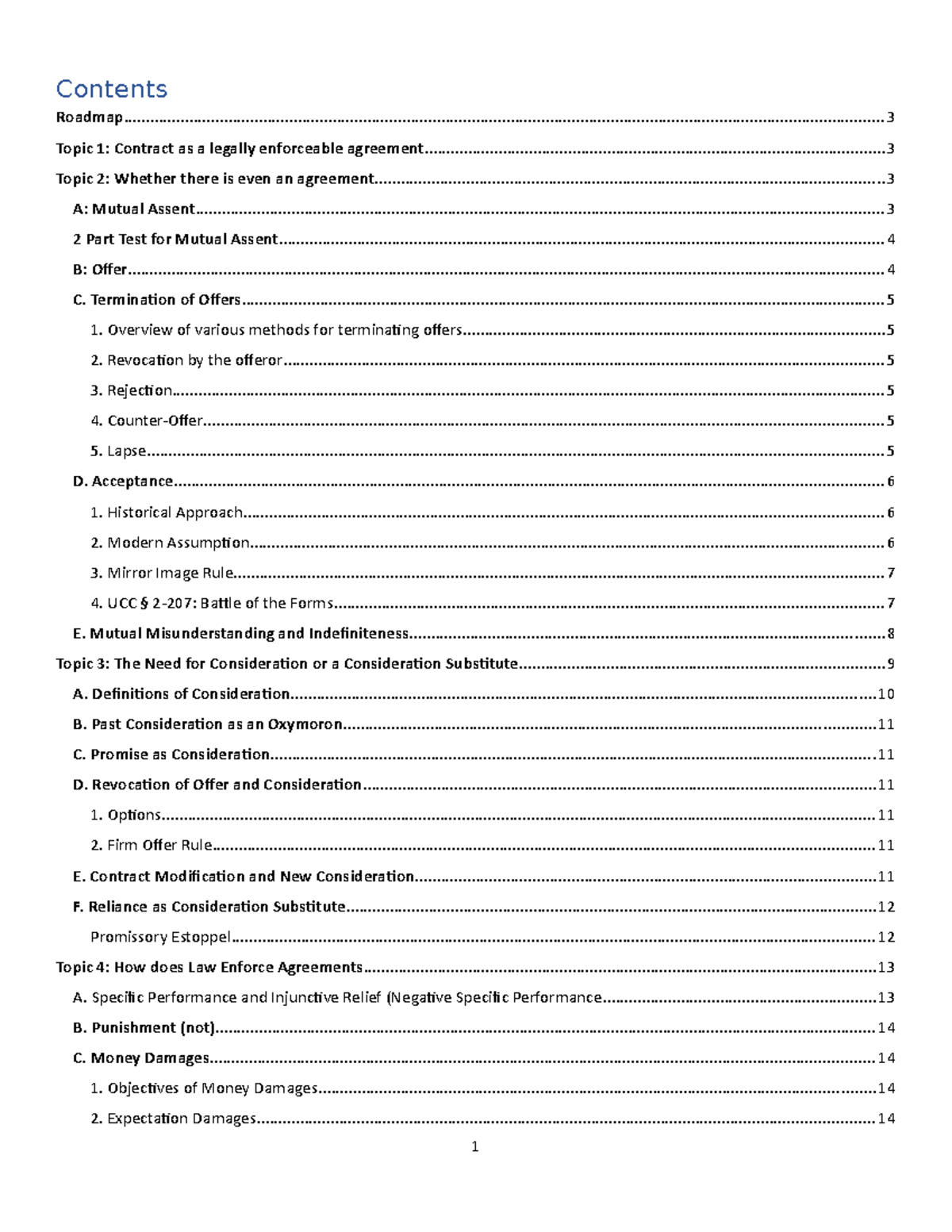 Contracts Outline For Final - Contents Roadmap - Studocu