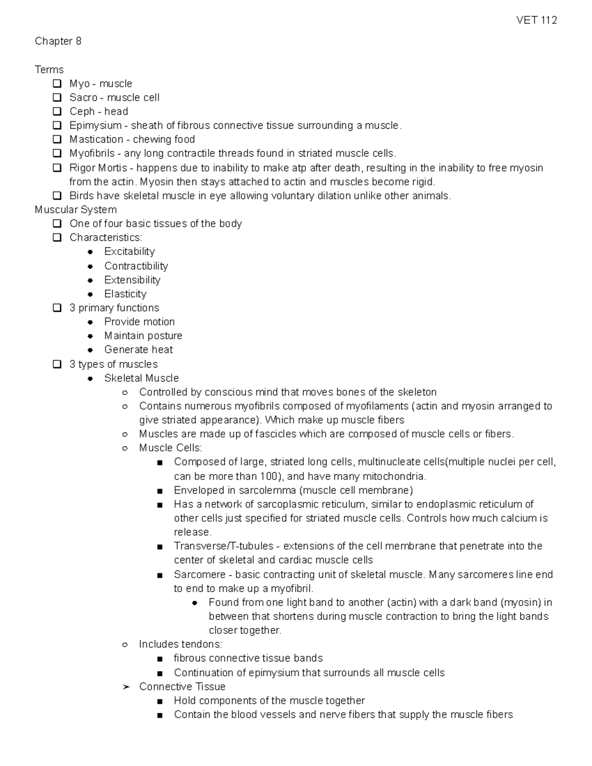 Chapter 8 Muscles Chapter 8 Terms Myo muscle Sacro muscle cell