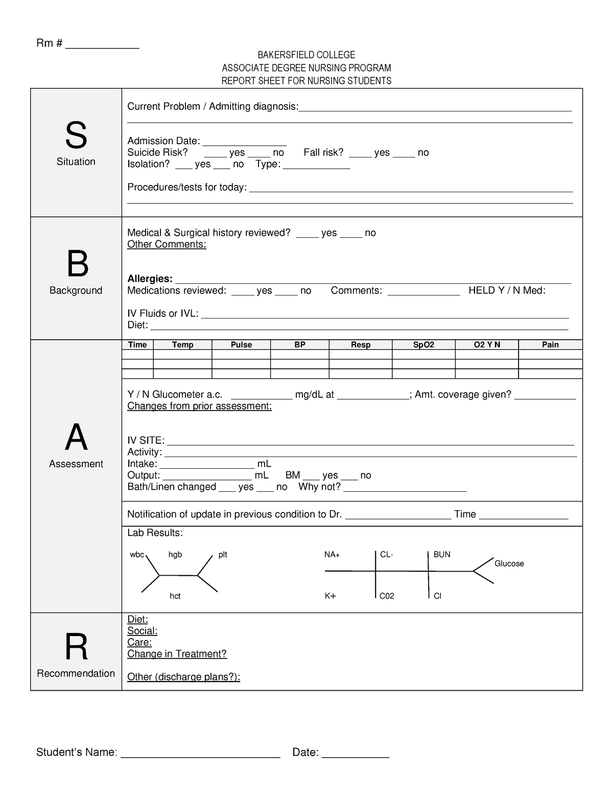 SBAR - SBAR - Rm # ____________ Student’s Name ...