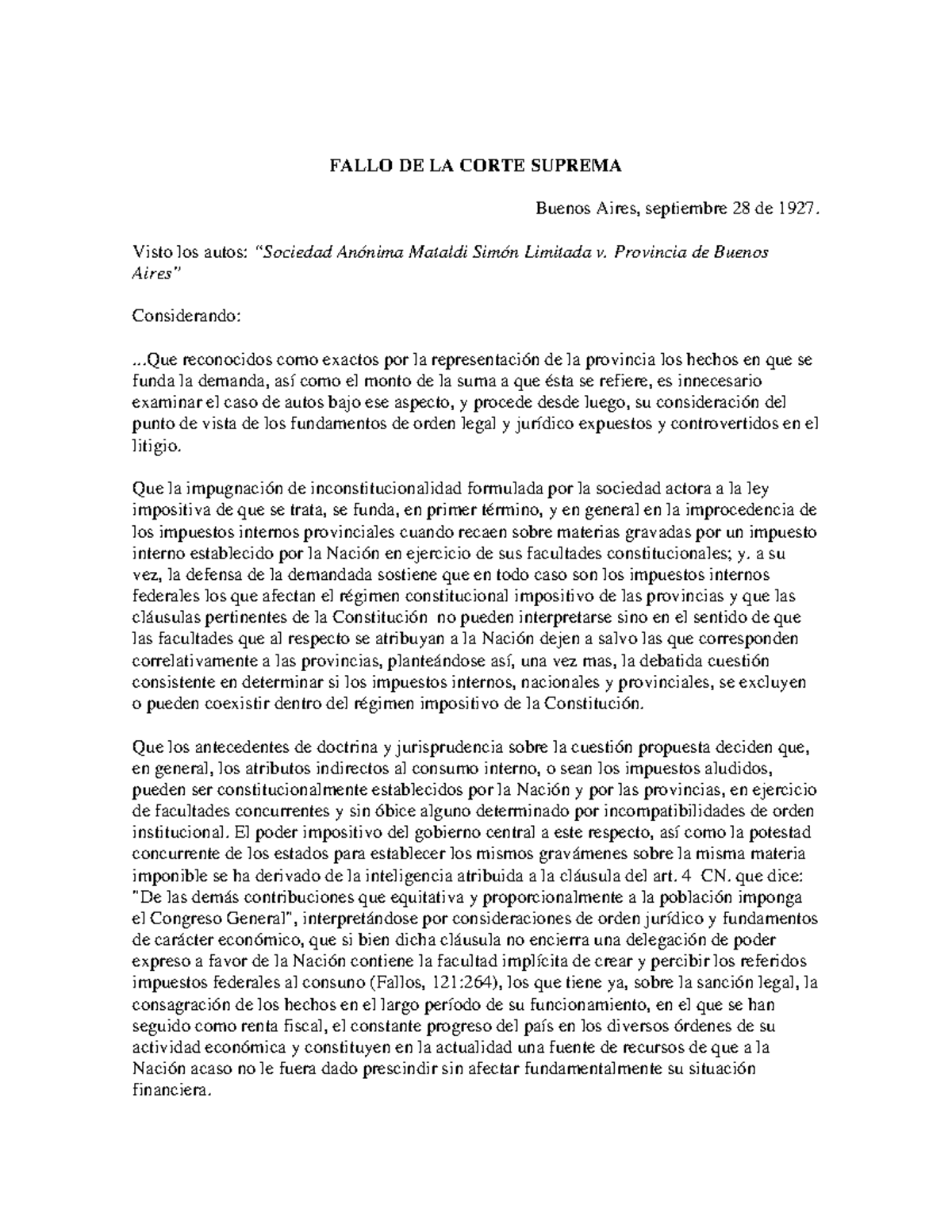 resumen del fallo Mataldi - FALLO DE LA CORTE SUPREMA Buenos Aires ...
