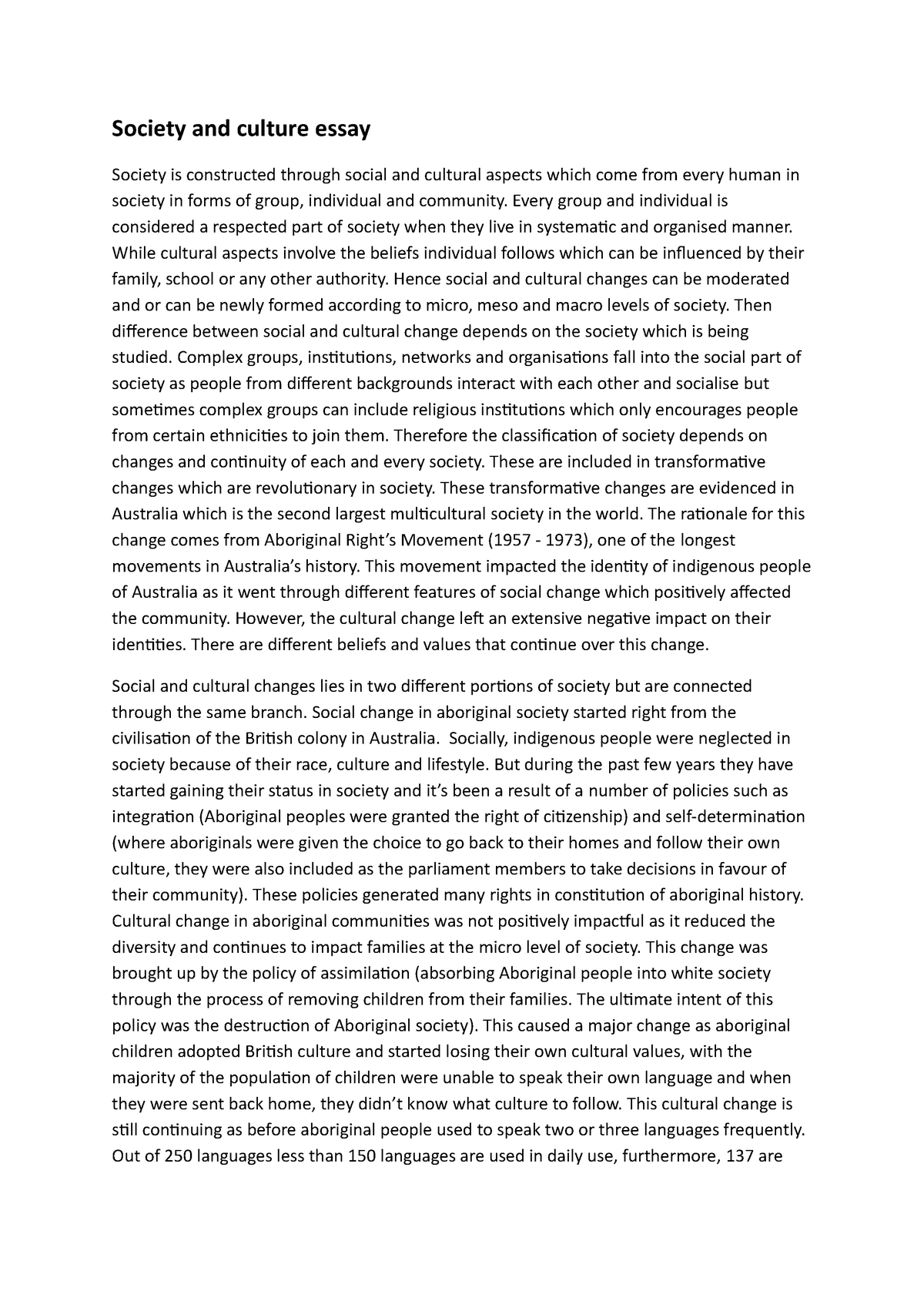 essay about change in society